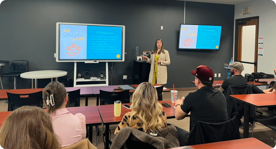 Brooke Bohan, founder of Sweet Spot HR presenting at BNI meeting