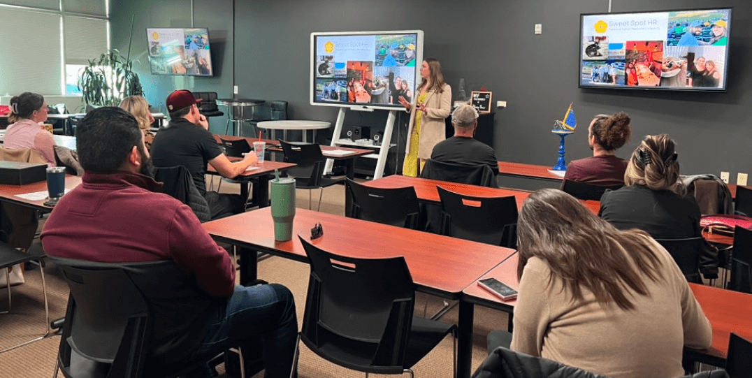 Brooke Bohan, founder of Sweet Spot HR presenting at BNI meeting